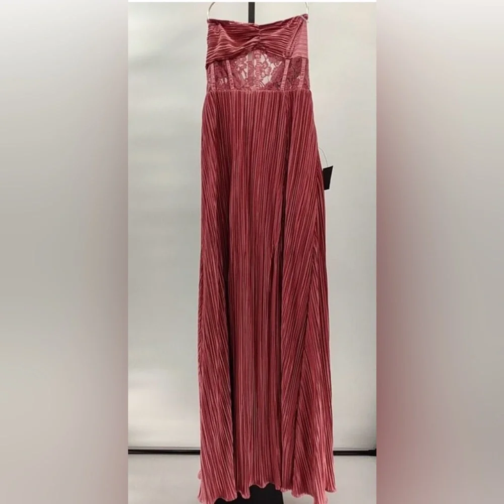 Lulus Desme Rose Pink Satin Plisse Strapless Maxi Dress M NWT - Picture 4 of 6